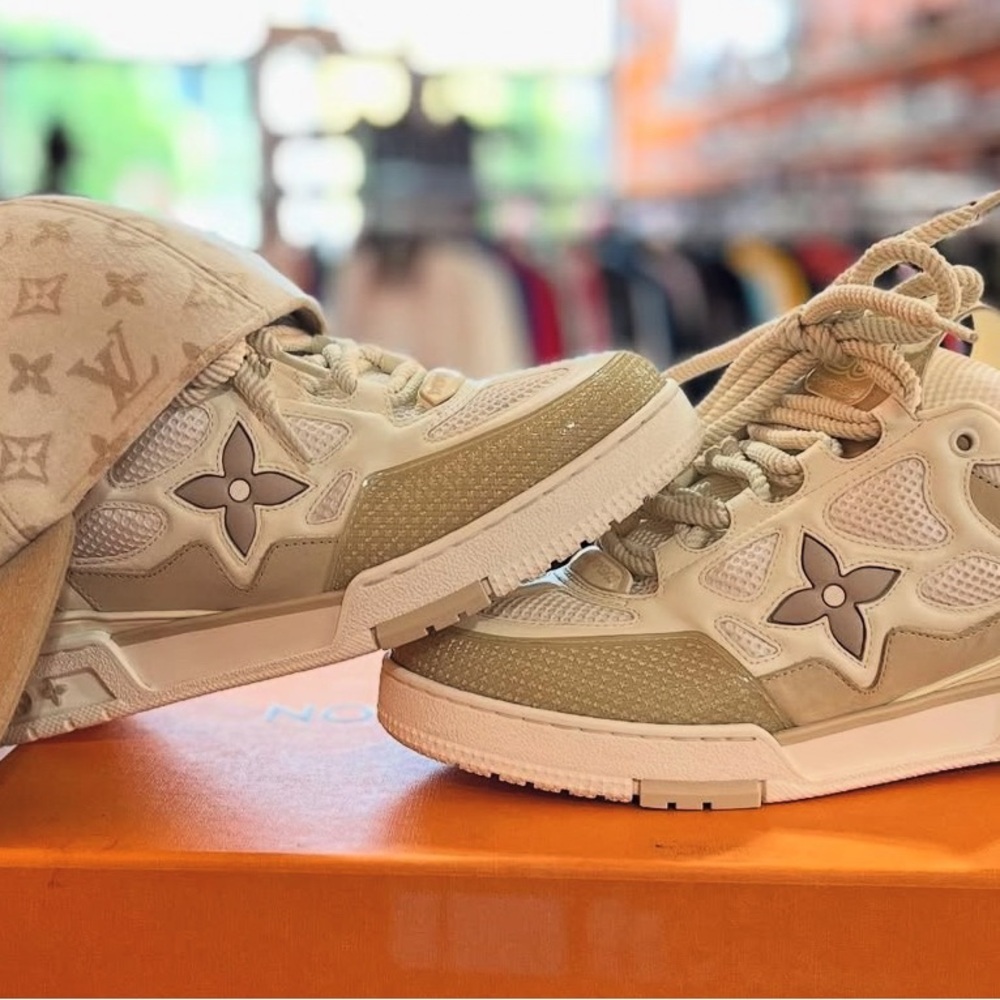 Louis Vuitton Cream and Tan Sneakers & also woman🫶🏽 dm if you’re interested